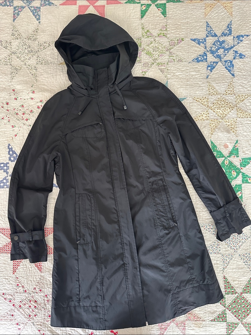 Cole Haan Black Hooded Trench Rain Coat